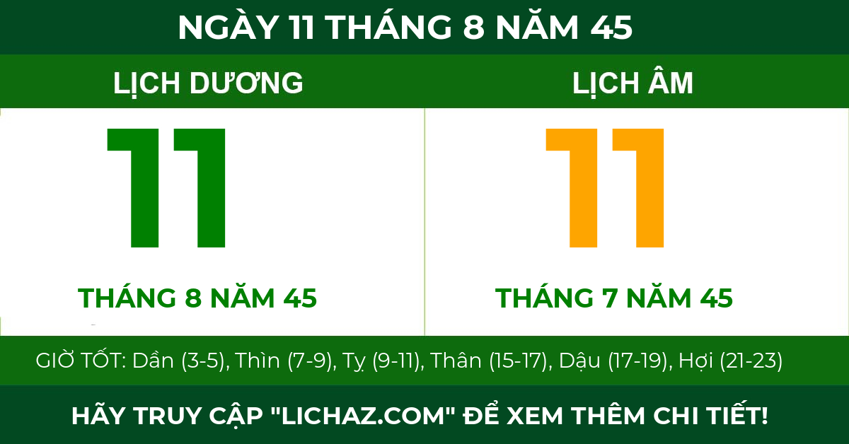 lịch âm ngày 11 tháng 8 năm 45