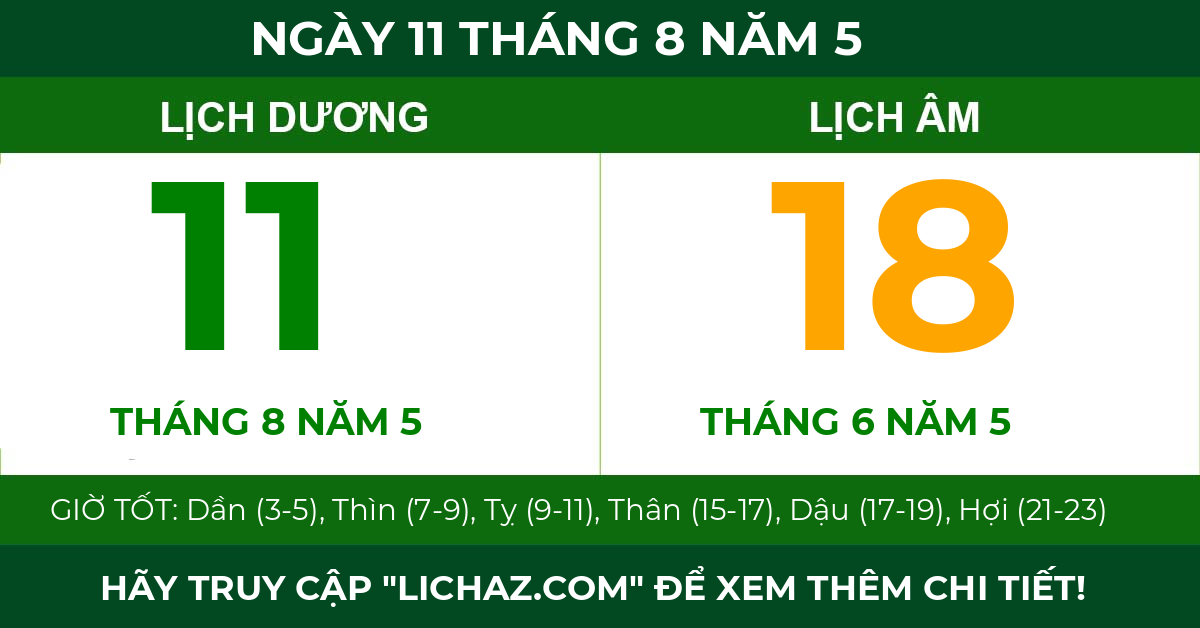lịch âm ngày 11 tháng 8 năm 5