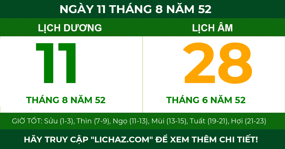 lịch âm ngày 11 tháng 8 năm 52
