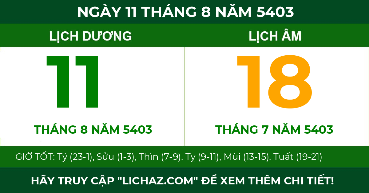 lịch âm ngày 11 tháng 8 năm 5403
