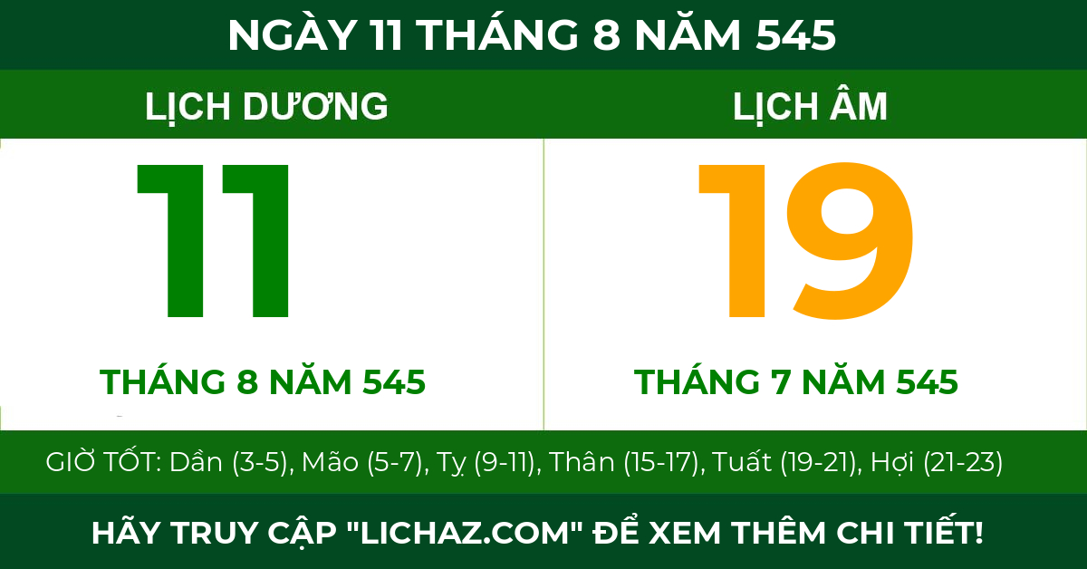 lịch âm ngày 11 tháng 8 năm 545