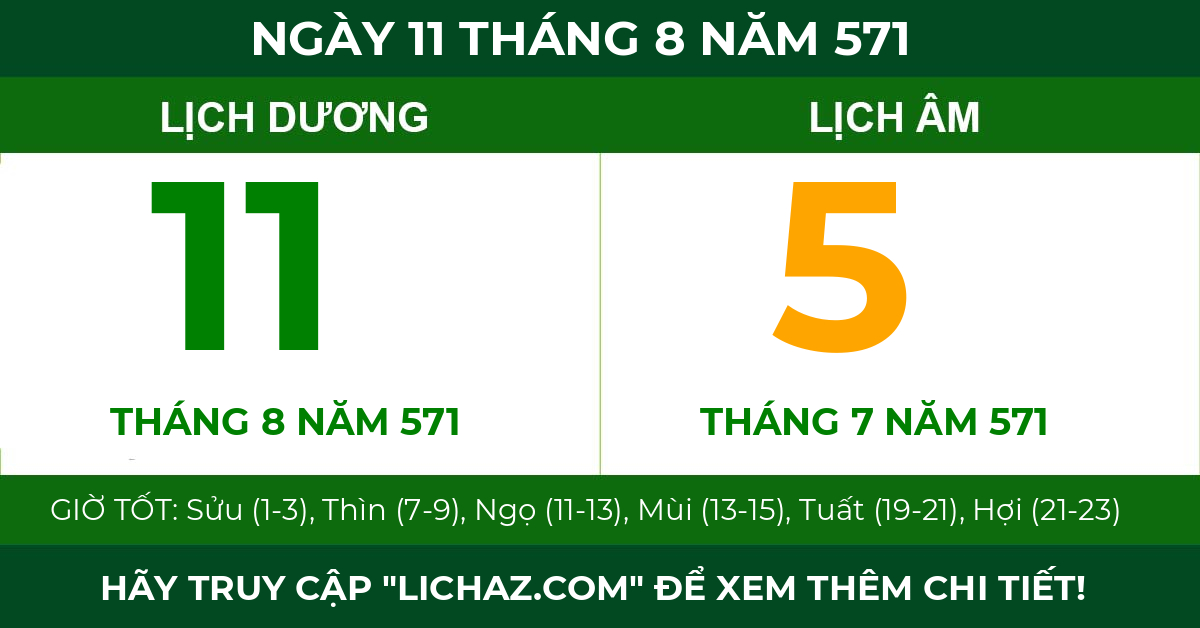 lịch âm ngày 11 tháng 8 năm 571