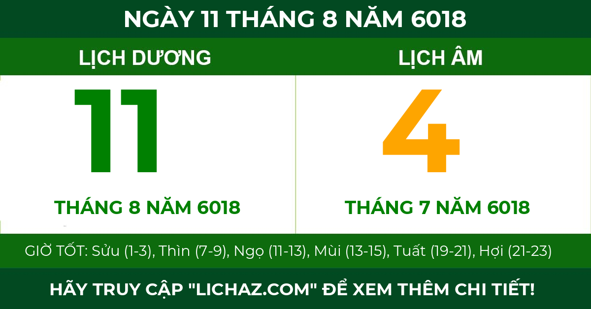 lịch âm ngày 11 tháng 8 năm 6018