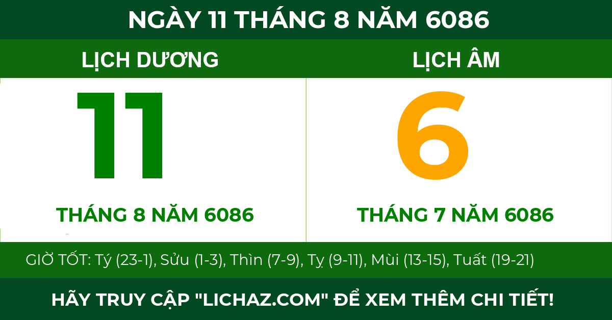 lịch âm ngày 11 tháng 8 năm 6086