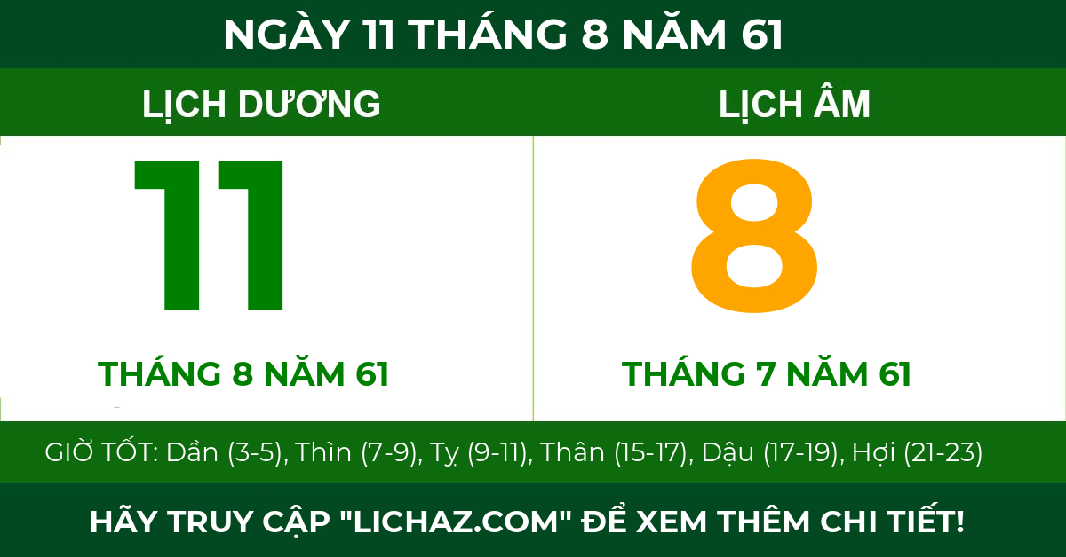 lịch âm ngày 11 tháng 8 năm 61