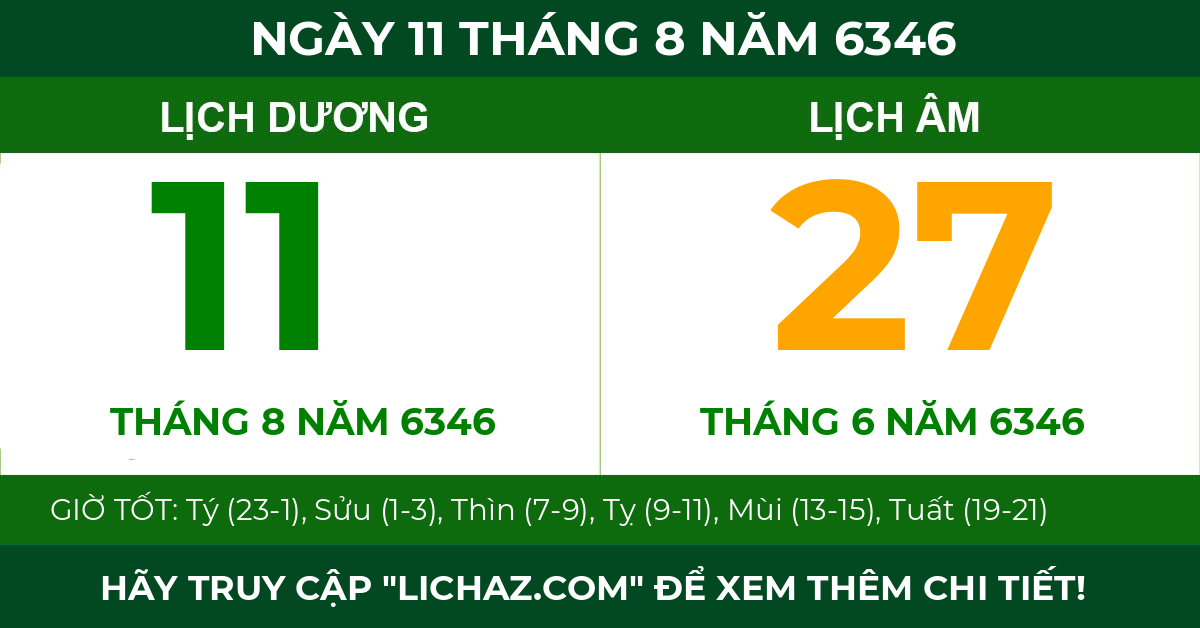 lịch âm ngày 11 tháng 8 năm 6346