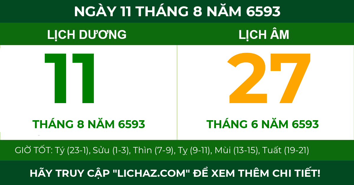lịch âm ngày 11 tháng 8 năm 6593