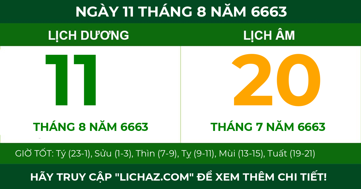 lịch âm ngày 11 tháng 8 năm 6663