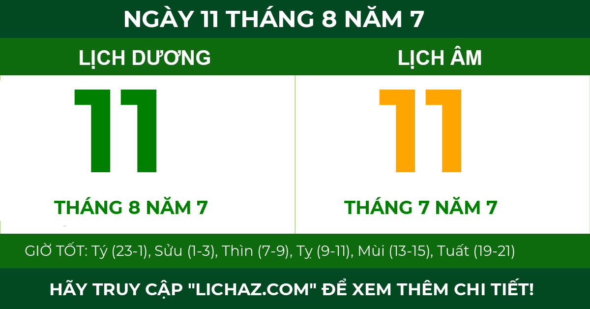 lịch âm ngày 11 tháng 8 năm 7