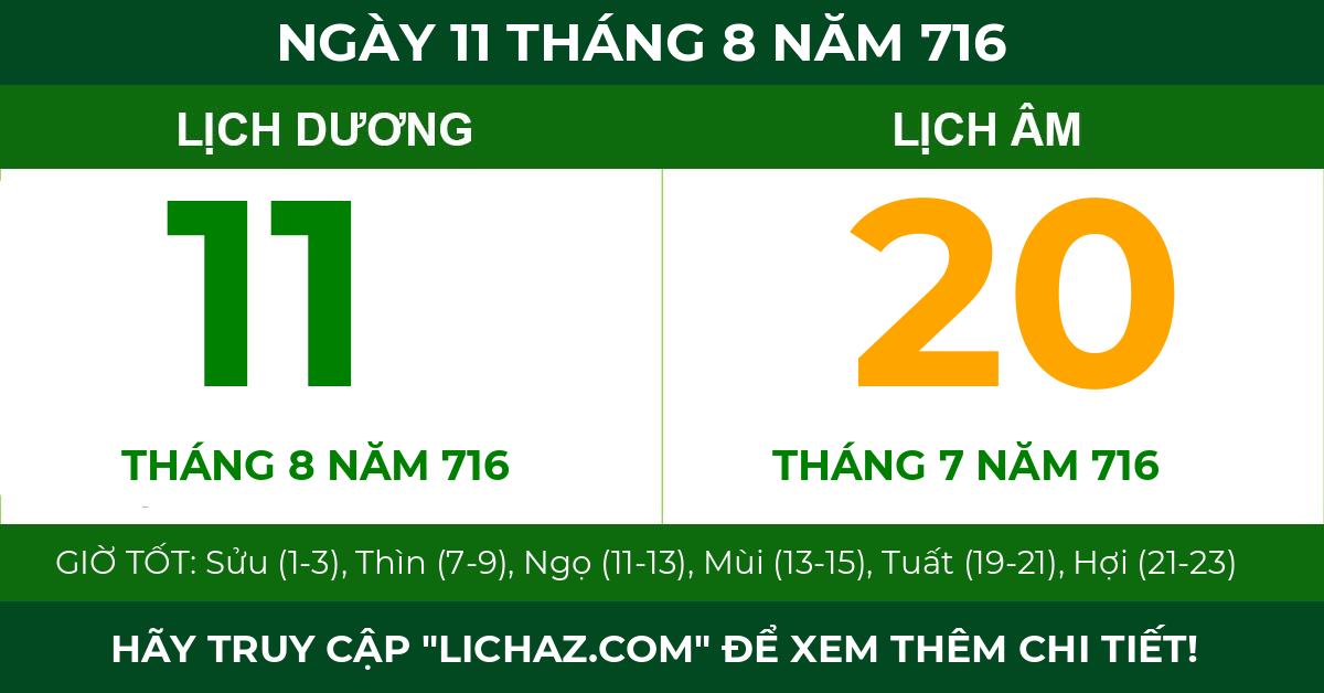 lịch âm ngày 11 tháng 8 năm 716