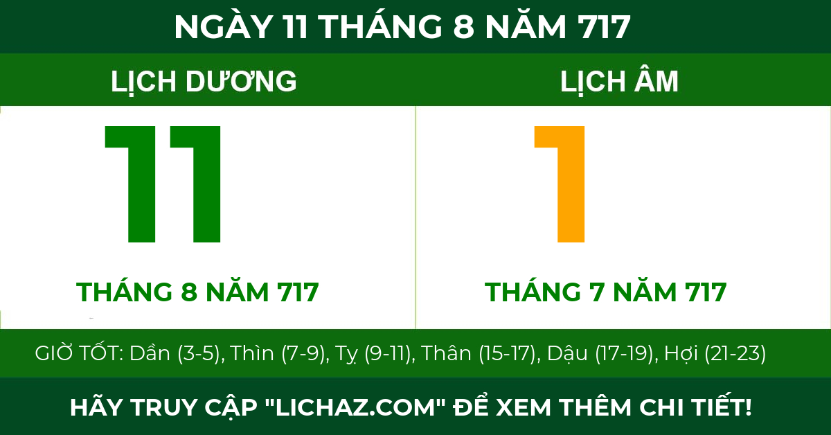 lịch âm ngày 11 tháng 8 năm 717