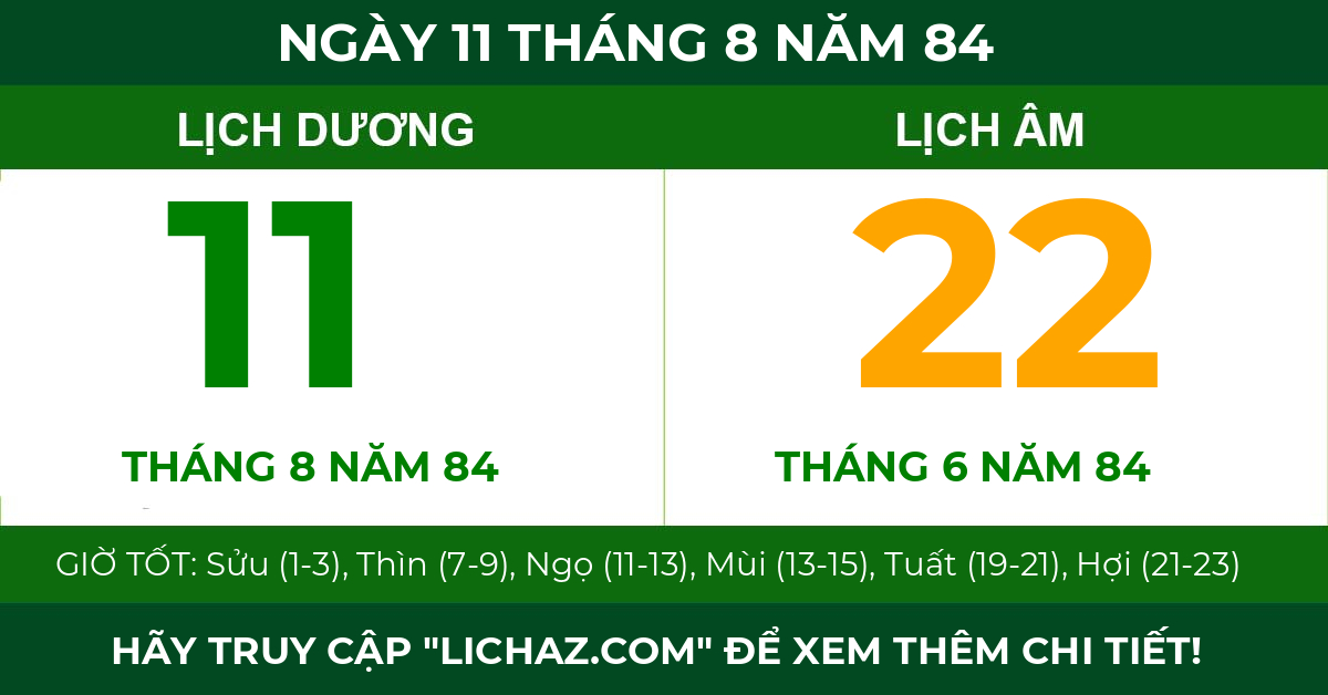 lịch âm ngày 11 tháng 8 năm 84