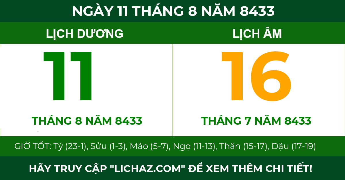 lịch âm ngày 11 tháng 8 năm 8433