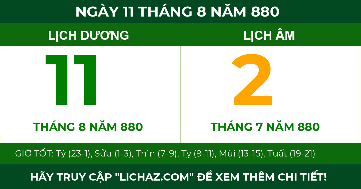lịch âm ngày 11 tháng 8 năm 880