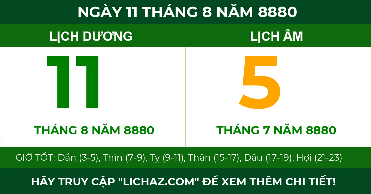 lịch âm ngày 11 tháng 8 năm 8880