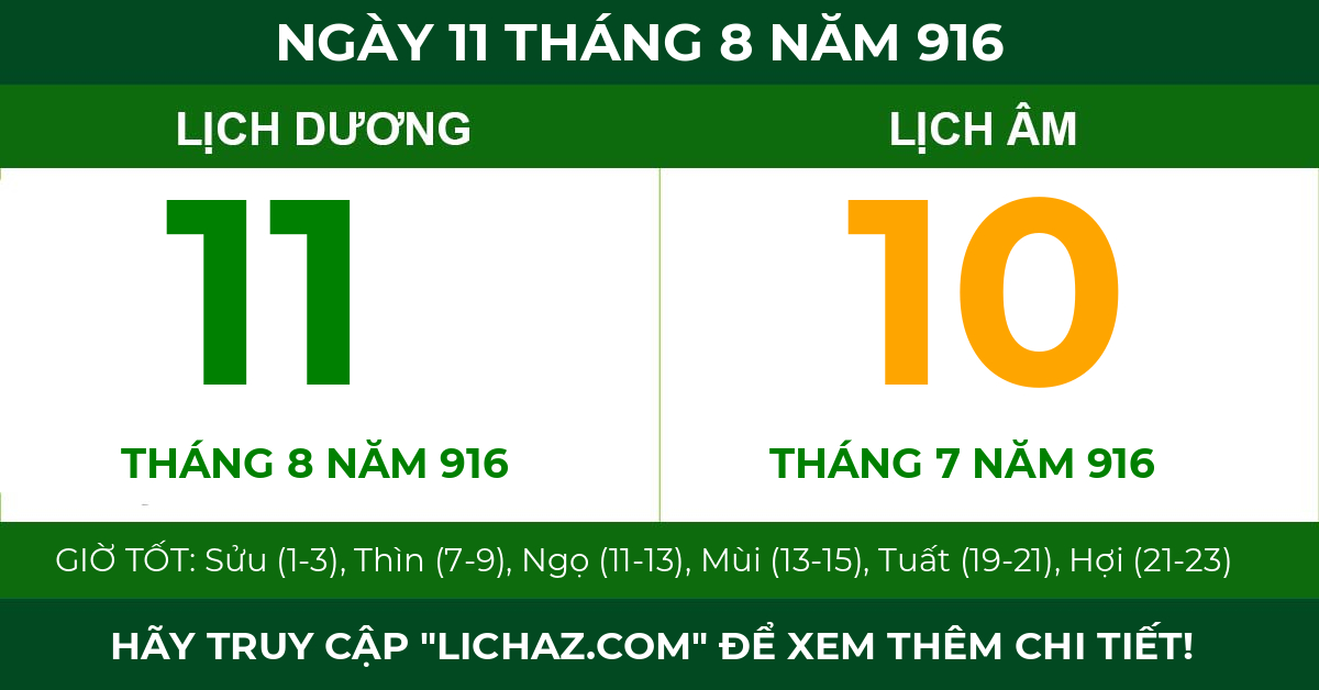 lịch âm ngày 11 tháng 8 năm 916