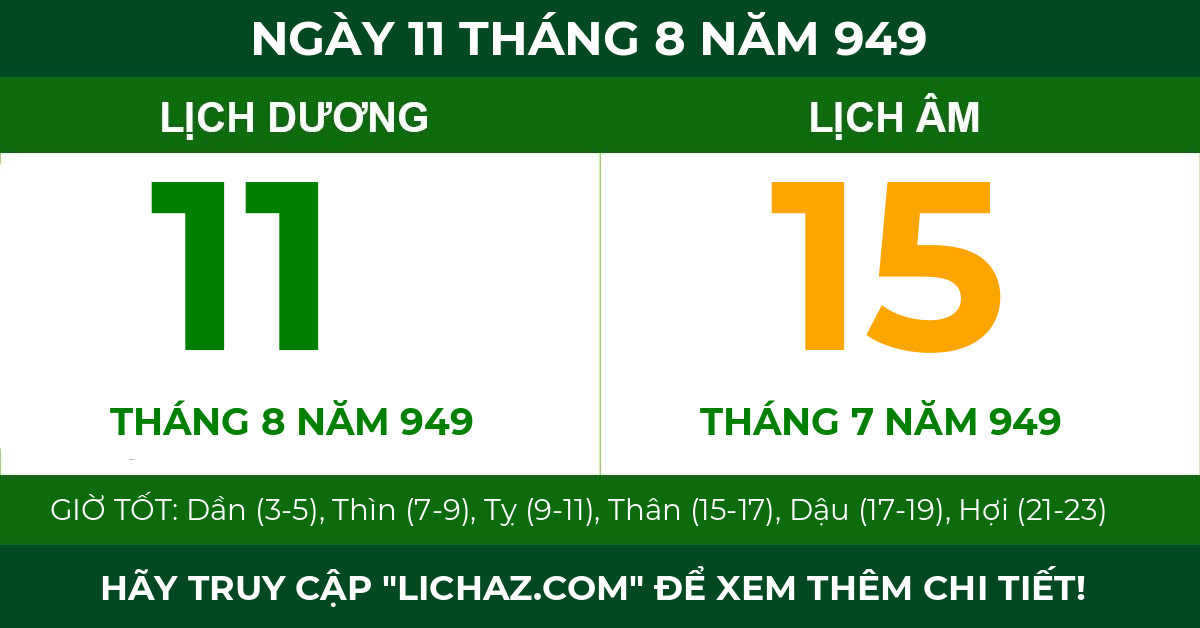 lịch âm ngày 11 tháng 8 năm 949