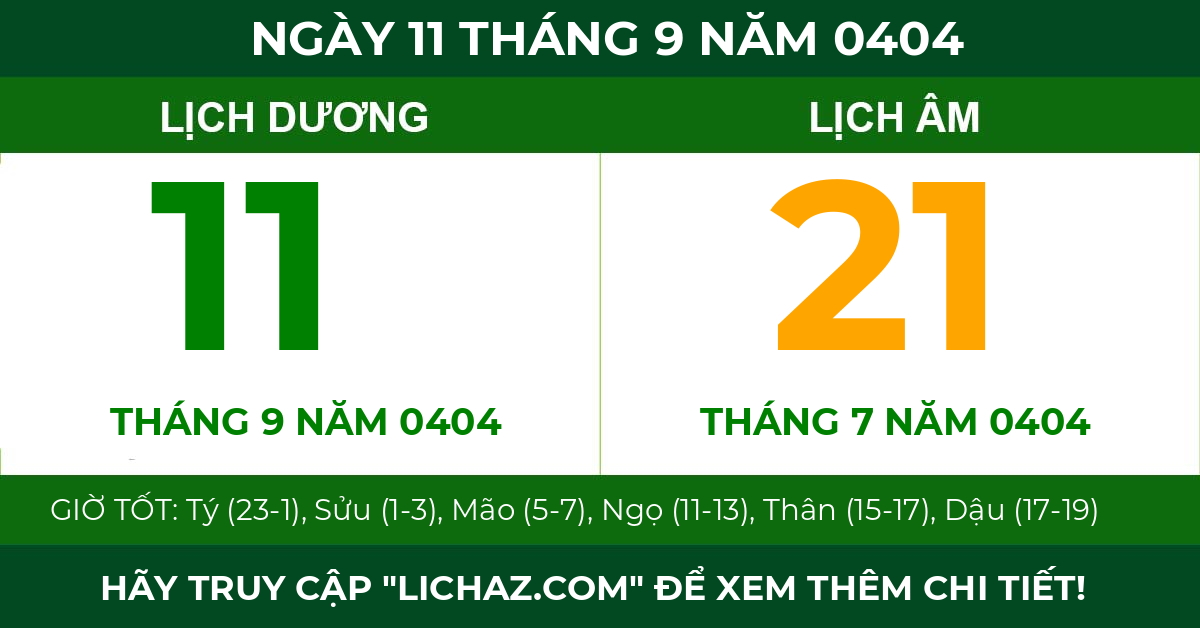 lịch âm ngày 11 tháng 9 năm 0404