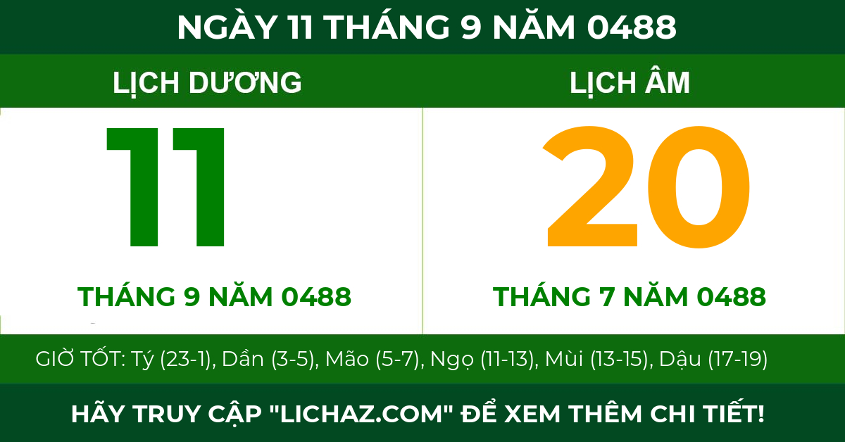 lịch âm ngày 11 tháng 9 năm 0488