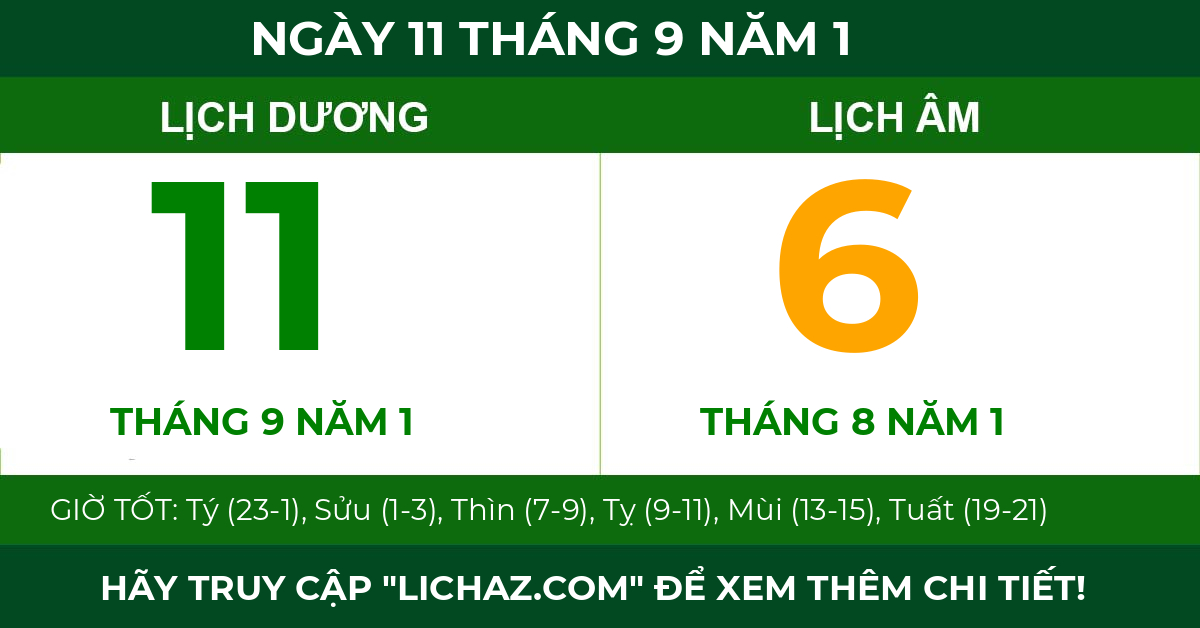 lịch âm ngày 11 tháng 9 năm 1