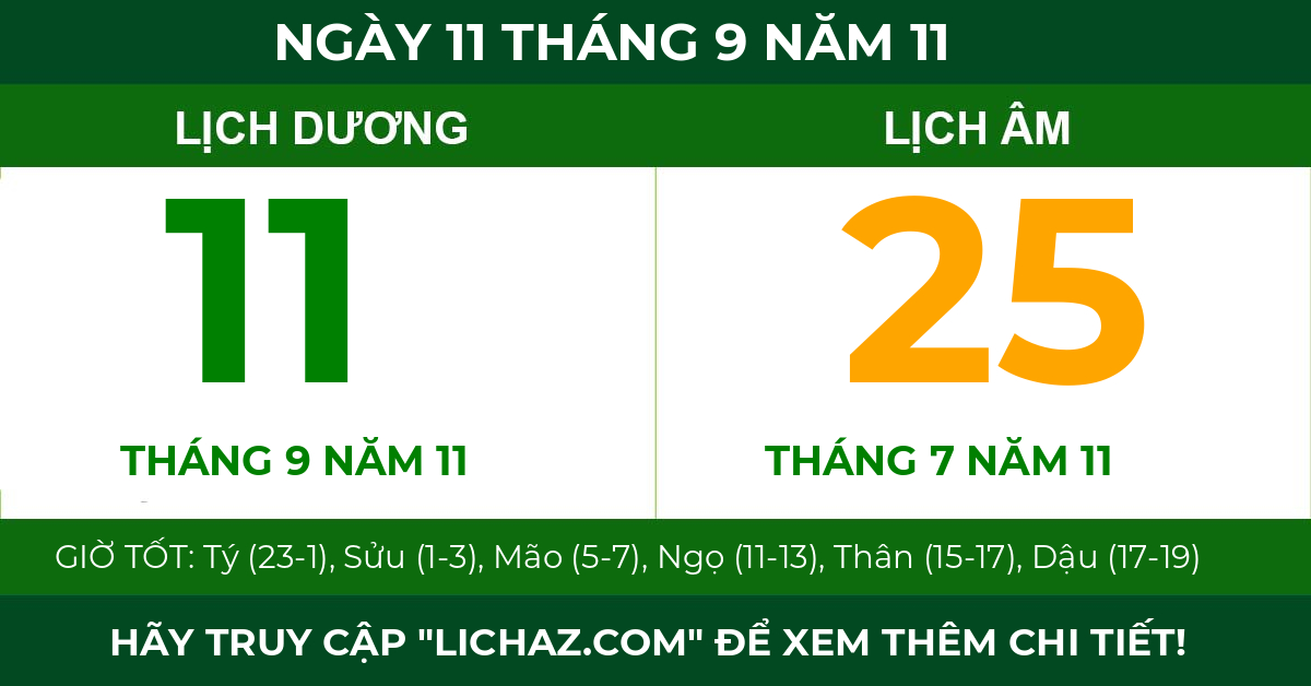 lịch âm ngày 11 tháng 9 năm 11
