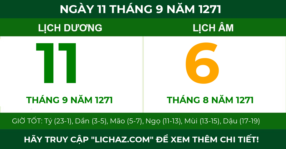 lịch âm ngày 11 tháng 9 năm 1271