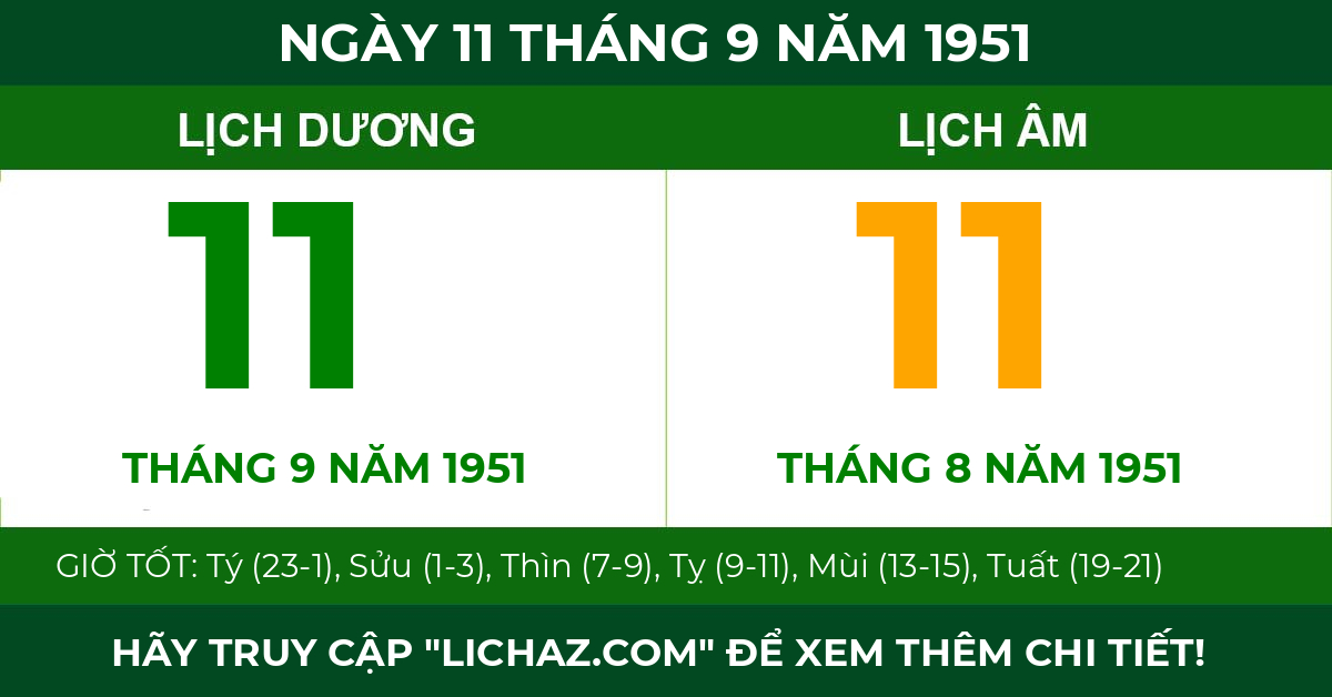 lịch âm ngày 11 tháng 9 năm 1951