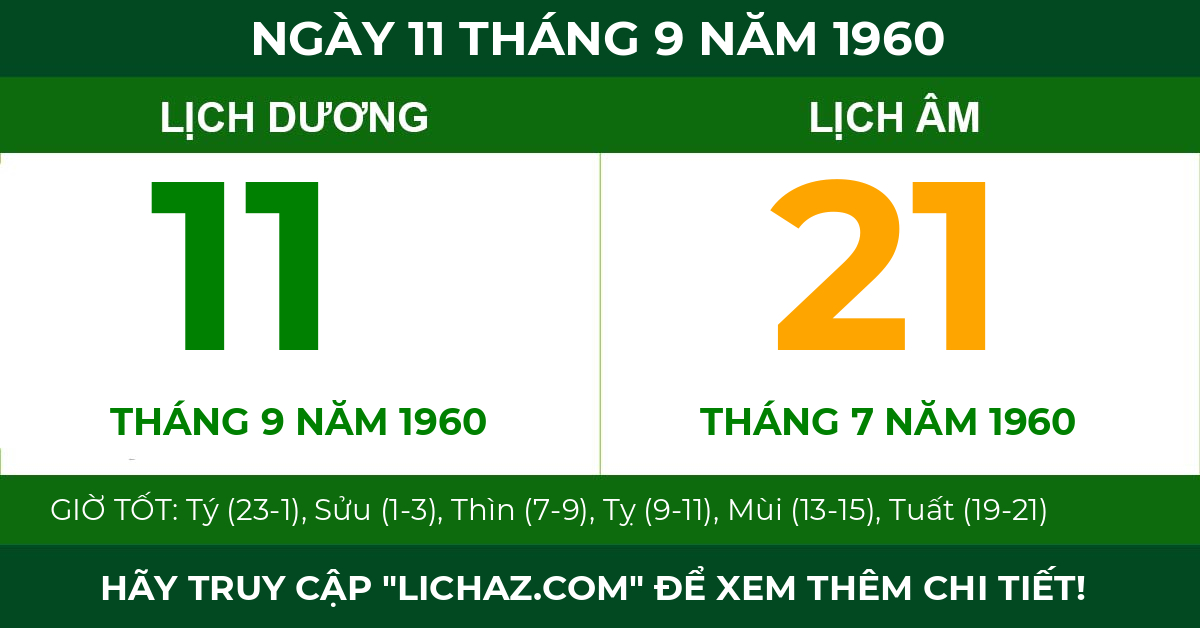 lịch âm ngày 11 tháng 9 năm 1960
