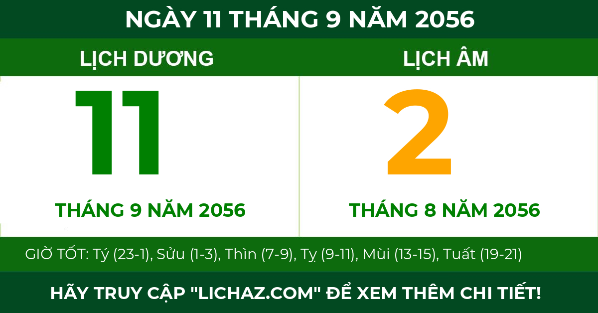 lịch âm ngày 11 tháng 9 năm 2056