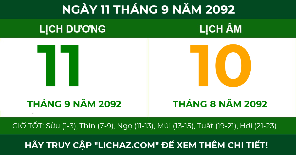 lịch âm ngày 11 tháng 9 năm 2092