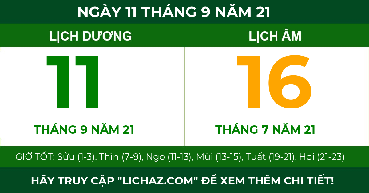 lịch âm ngày 11 tháng 9 năm 21