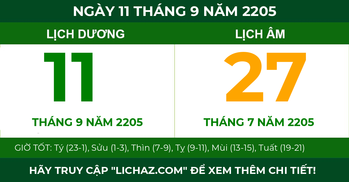 lịch âm ngày 11 tháng 9 năm 2205