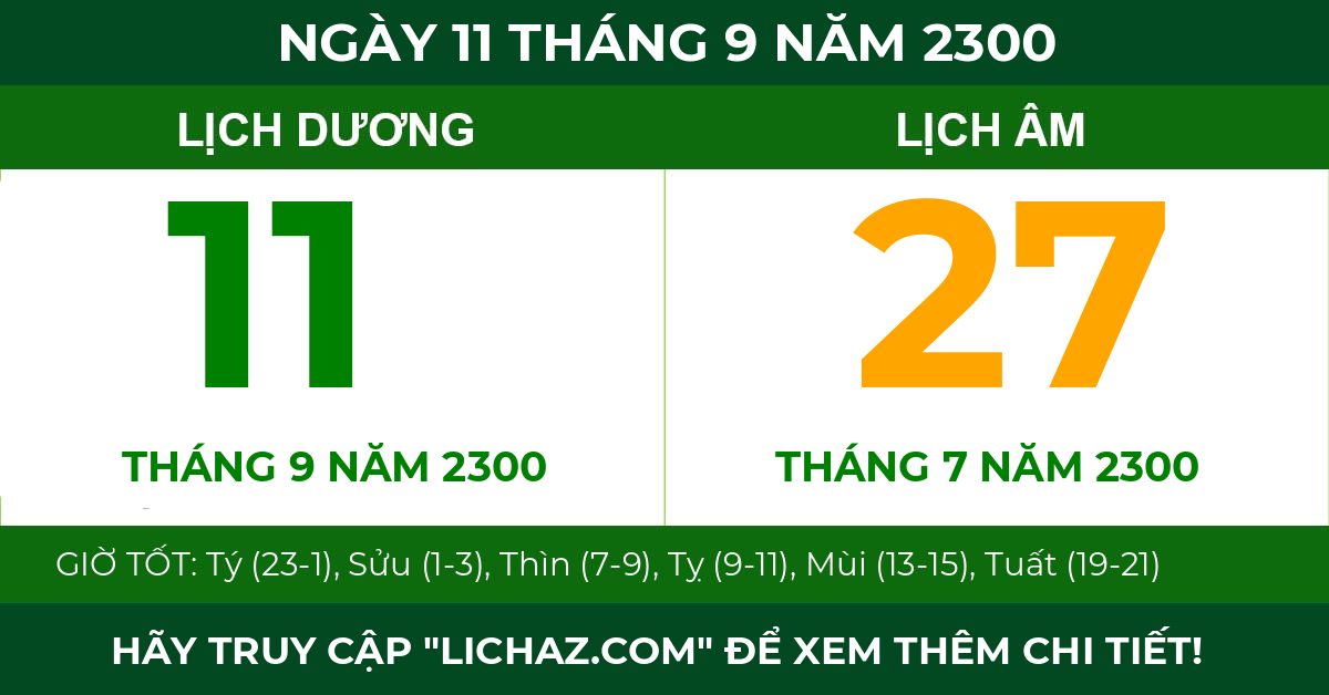 lịch âm ngày 11 tháng 9 năm 2300