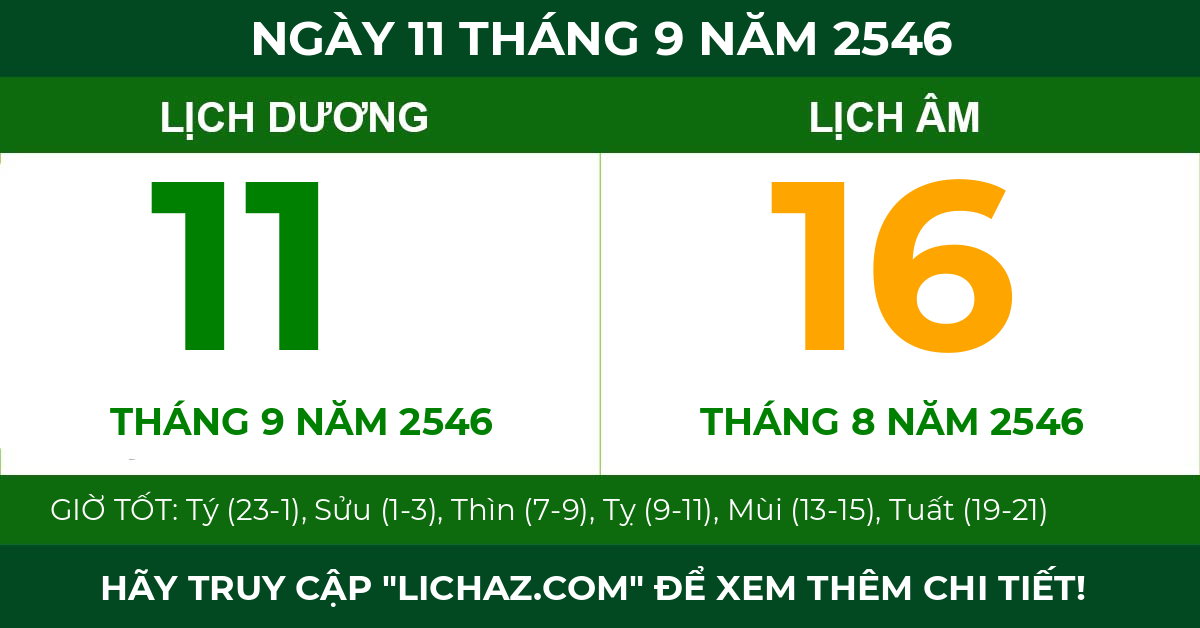 lịch âm ngày 11 tháng 9 năm 2546