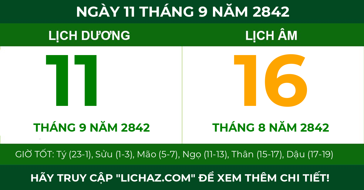 lịch âm ngày 11 tháng 9 năm 2842