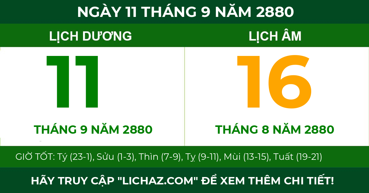 lịch âm ngày 11 tháng 9 năm 2880