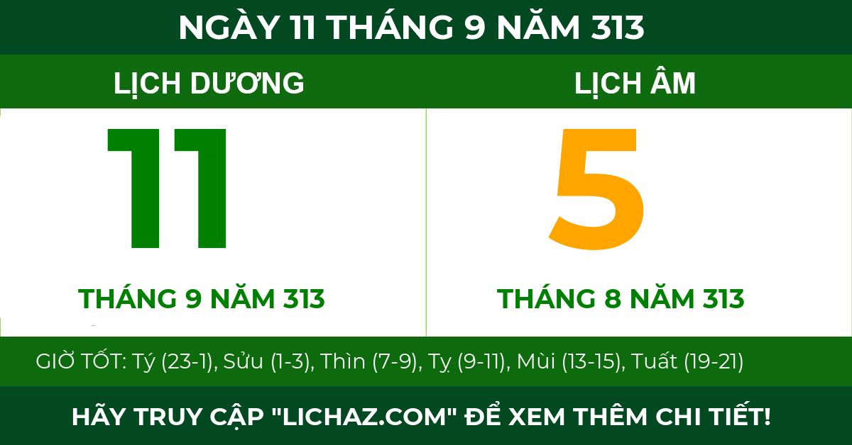 lịch âm ngày 11 tháng 9 năm 313