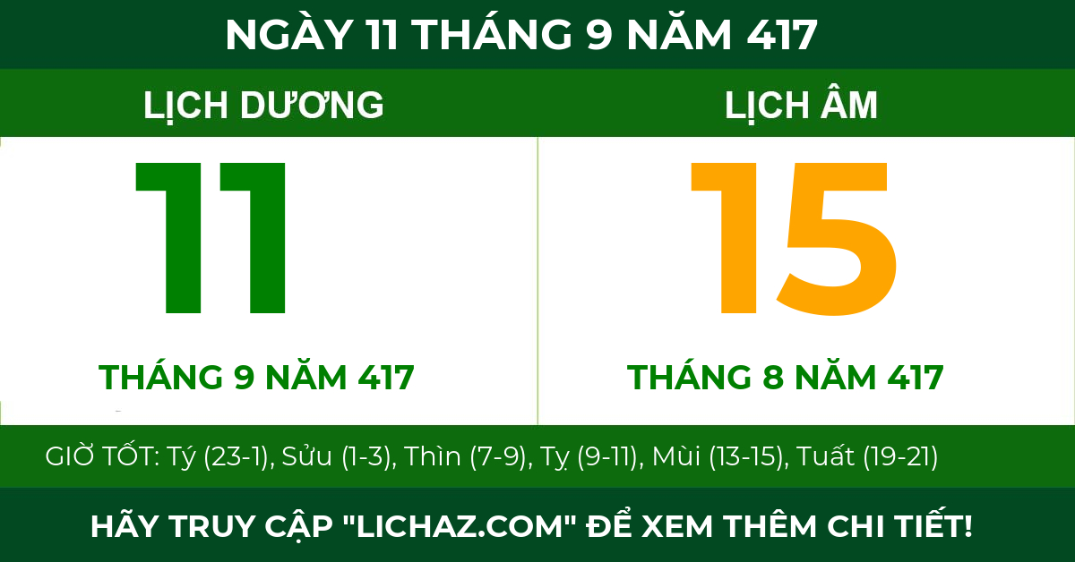 lịch âm ngày 11 tháng 9 năm 417