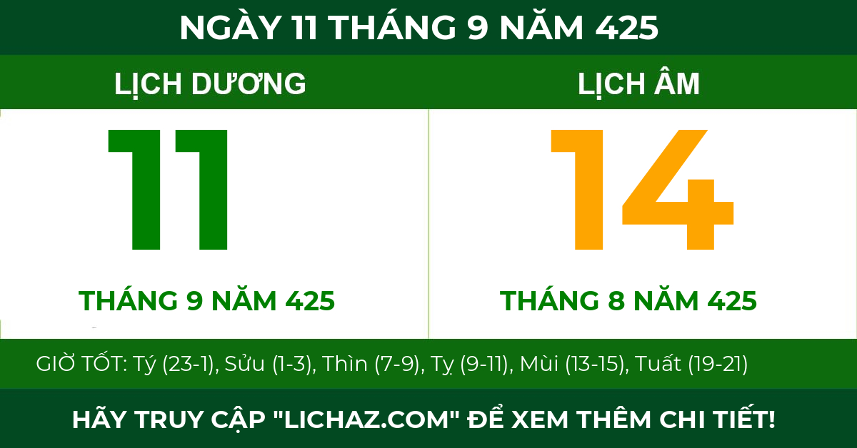 lịch âm ngày 11 tháng 9 năm 425