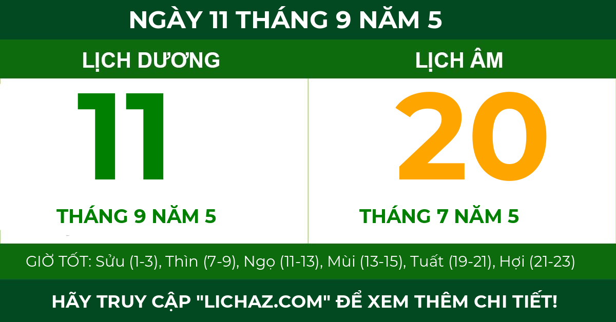 lịch âm ngày 11 tháng 9 năm 5