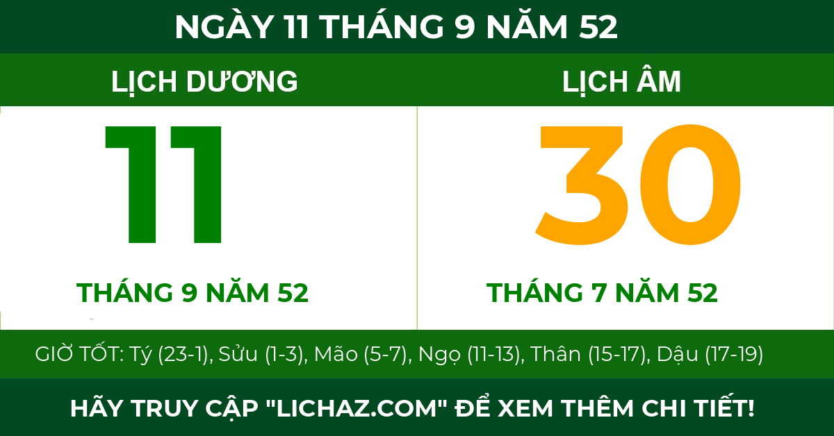 lịch âm ngày 11 tháng 9 năm 52