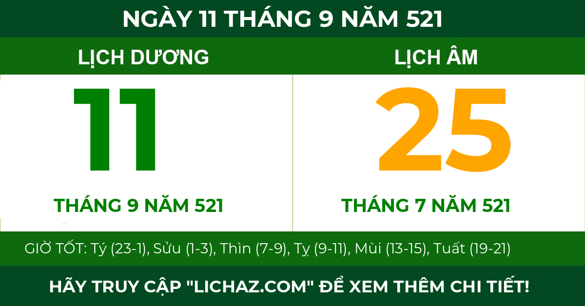 lịch âm ngày 11 tháng 9 năm 521