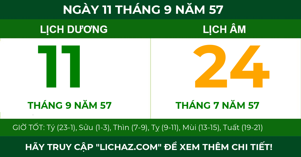 lịch âm ngày 11 tháng 9 năm 57
