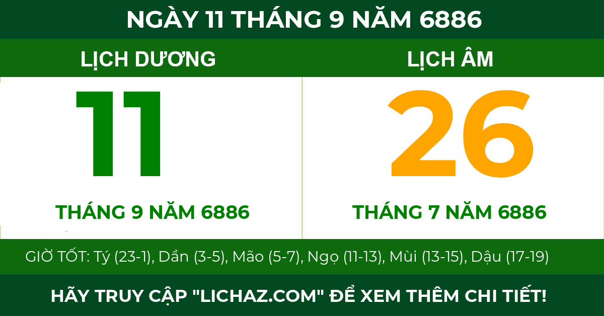 lịch âm ngày 11 tháng 9 năm 6886