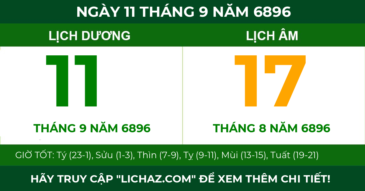 lịch âm ngày 11 tháng 9 năm 6896