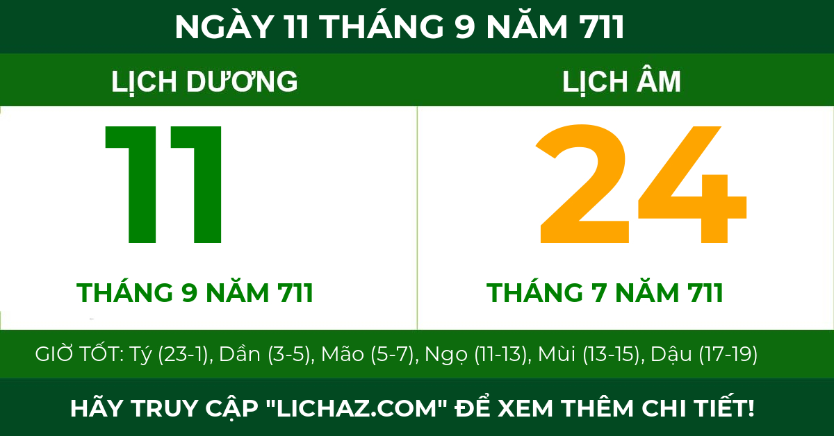 lịch âm ngày 11 tháng 9 năm 711