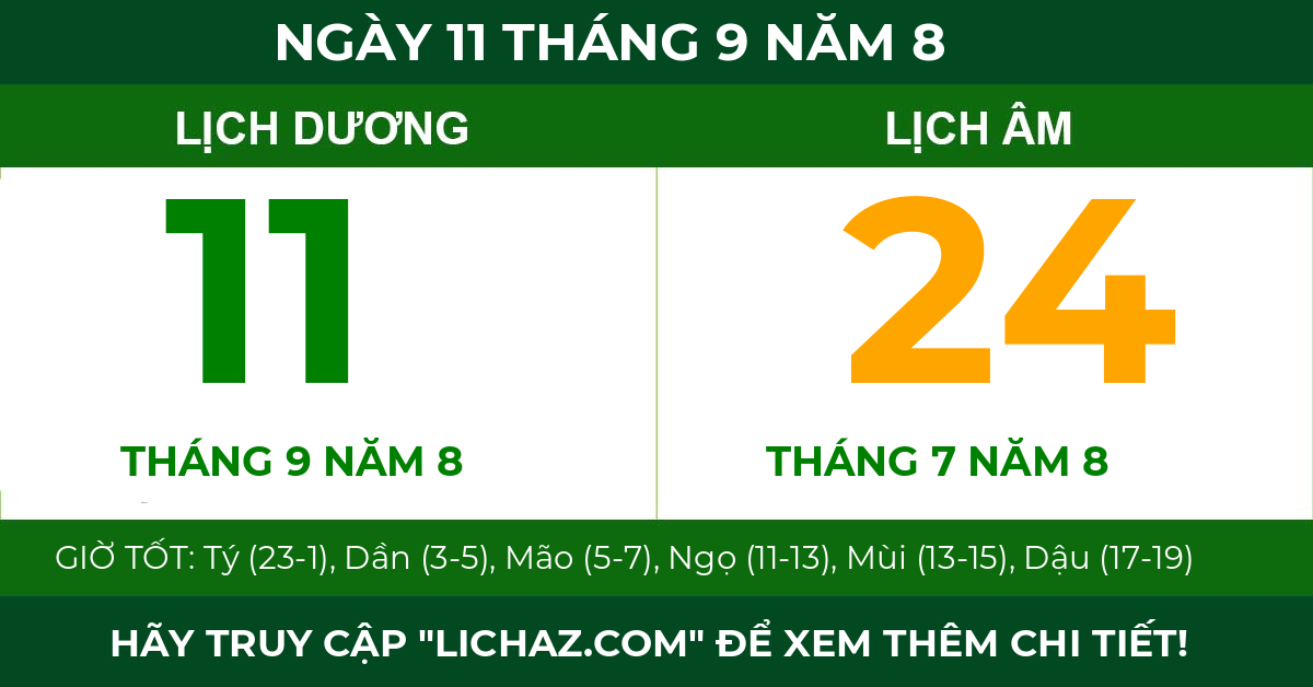 lịch âm ngày 11 tháng 9 năm 8