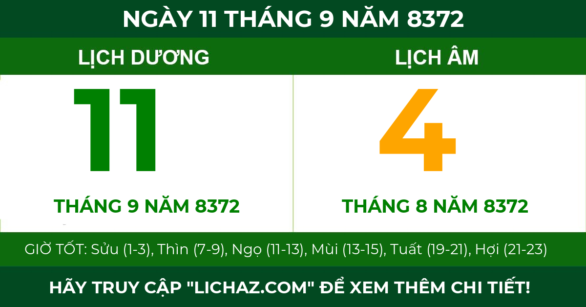 lịch âm ngày 11 tháng 9 năm 8372