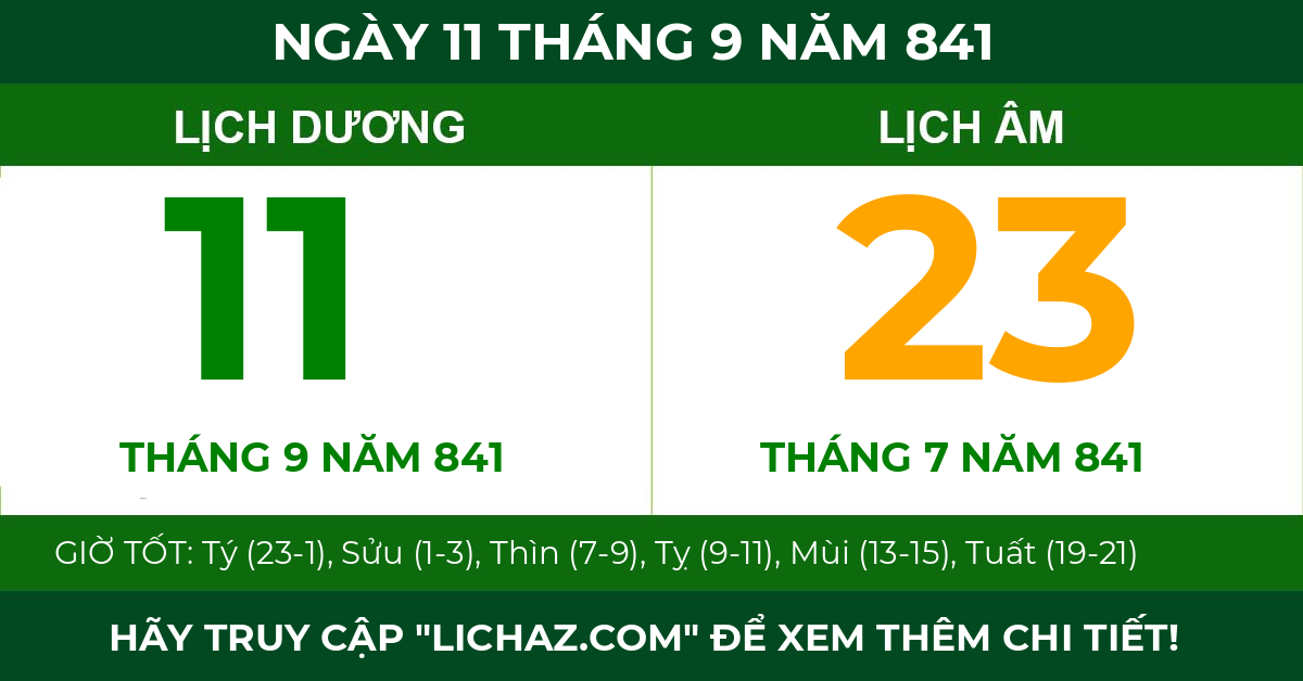 lịch âm ngày 11 tháng 9 năm 841