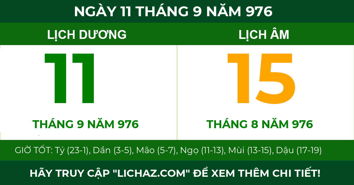 lịch âm ngày 11 tháng 9 năm 976